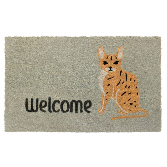 RugSmith Light Gray Cheetah Cat Coir Doormat, 18" x 30"Heart