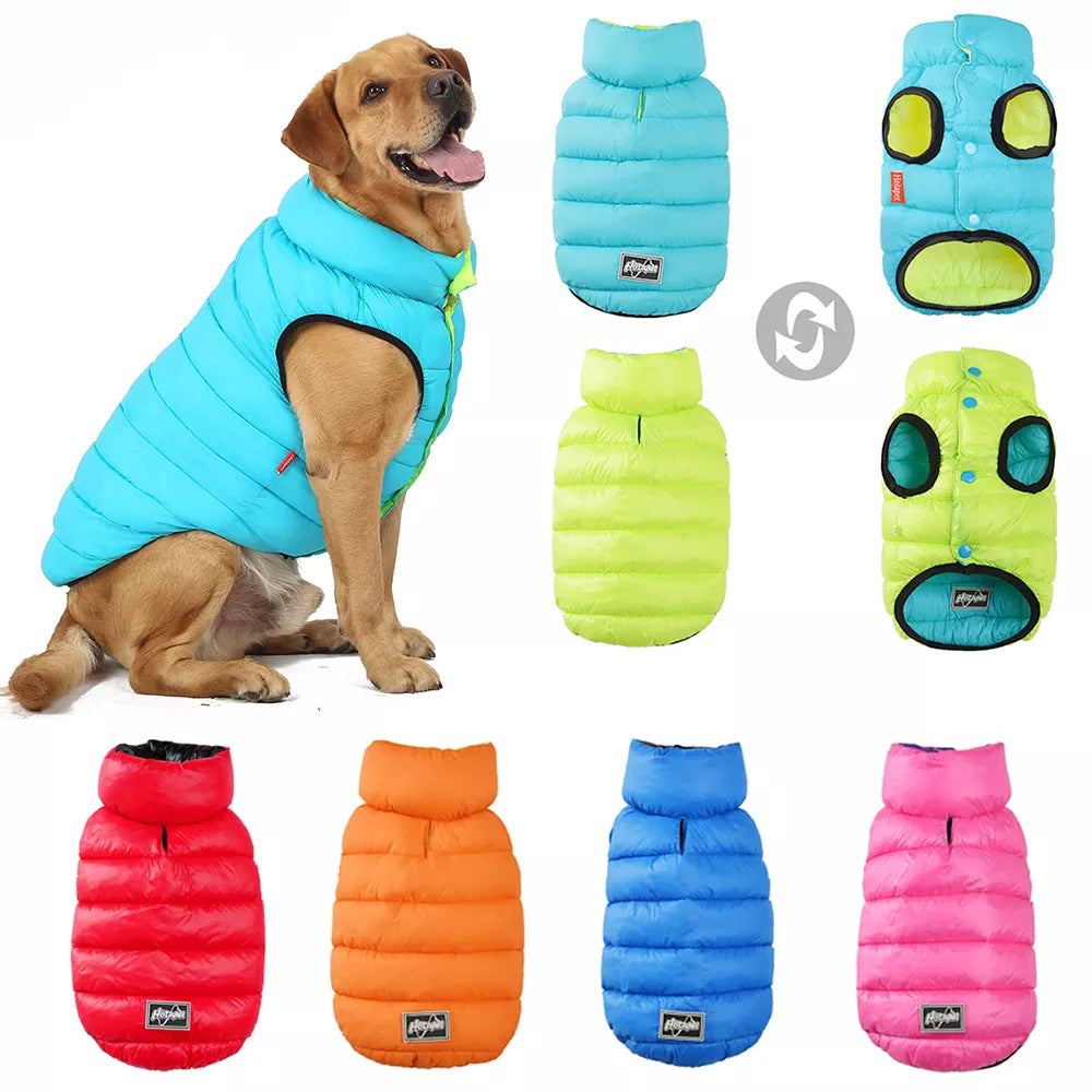 Reversible Dog Coat Clothes Winter Warm Jacket for Small Large Dogs Waterproof Thick Vest Jumpsuit Golden Retriever Waistcoat