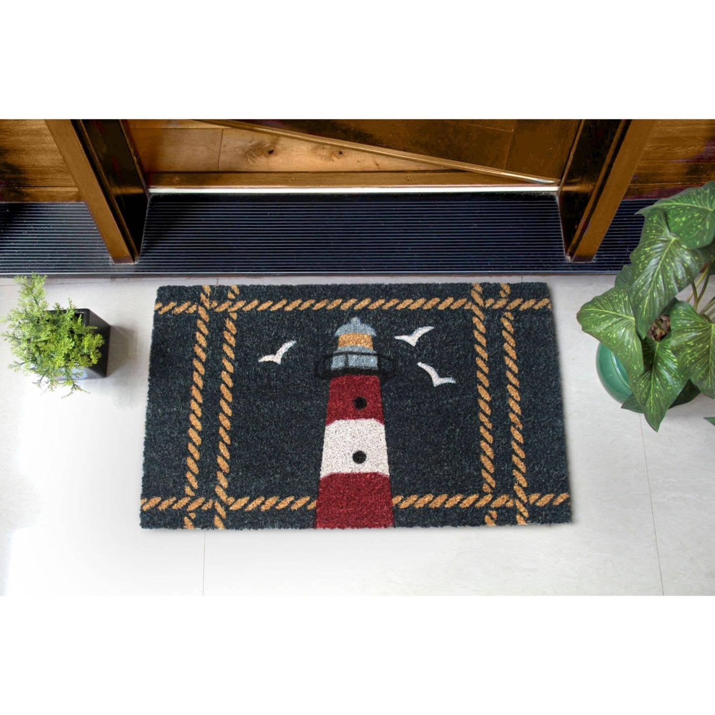 RugSmith Multi Tufted Light House Rope Doormat, 18" x 30"Heart