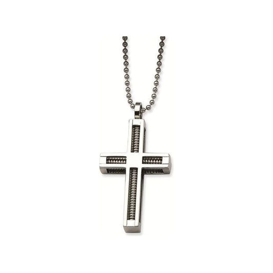 Stainless Steel 3D inset Cross Pendant Necklace - 24 Inch