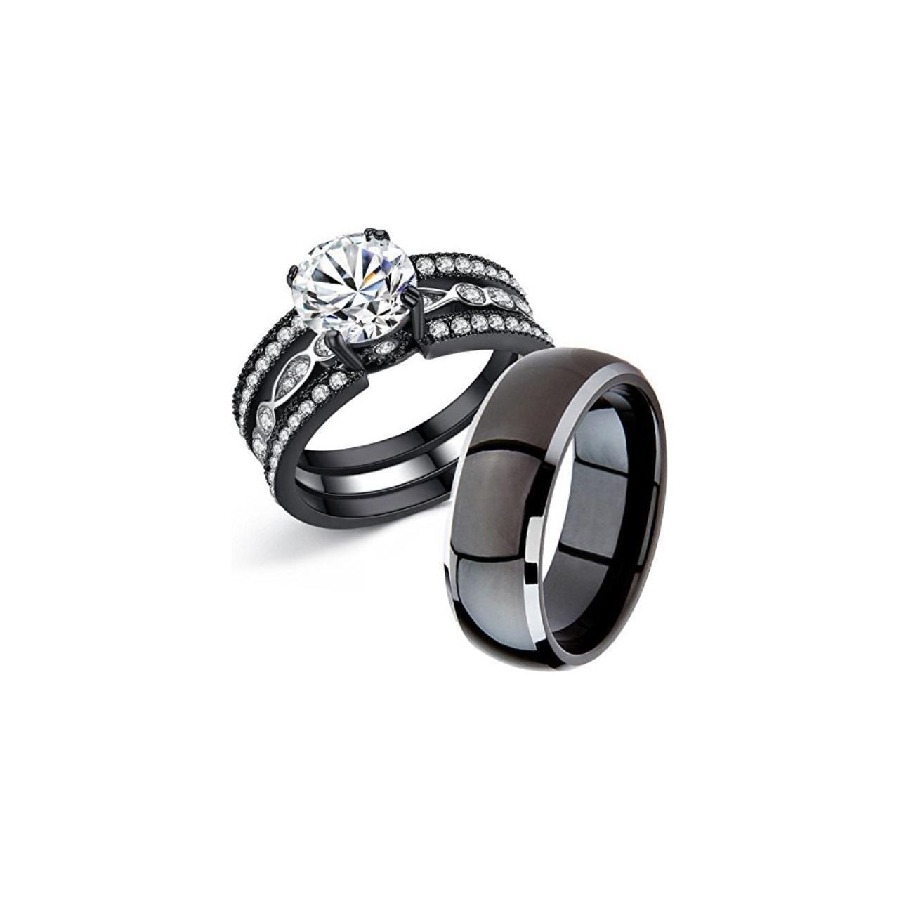 mabella couple rings black men's titanium matching band women cz stainless steel engagement wedding sets