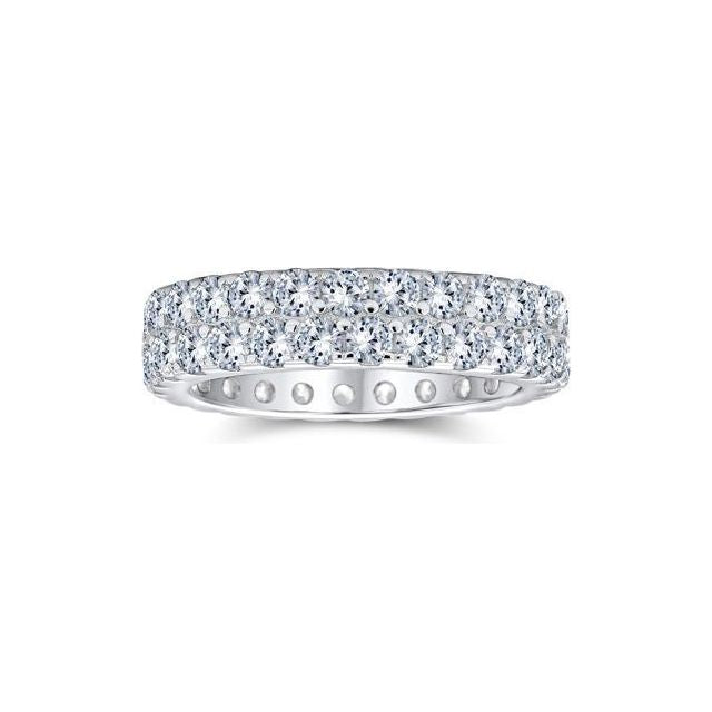 Simple 2 Row Pave Cubic Zirconia CZ Anniversary Wedding Band Ring For Women 925 Sterling Silver