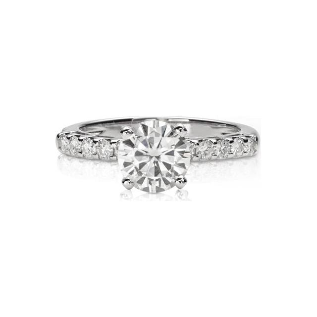 White Gold Moissanite by Charles & Colvard 7.5mm Round Engagement Ring-size 6, 1.80cttw DEW