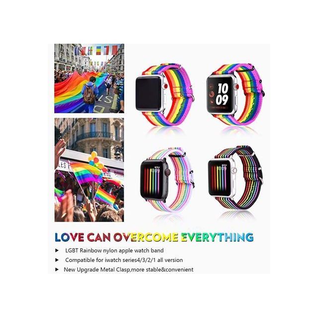 Rainbow Watch Band Compatible for Apple WatchLGBT Woven Nylon Wristband Replacement Sport Strap Compatible for iWatch Series SE 654321 42MM44MM All ModelsBlack Bottom with Steel Buckle
