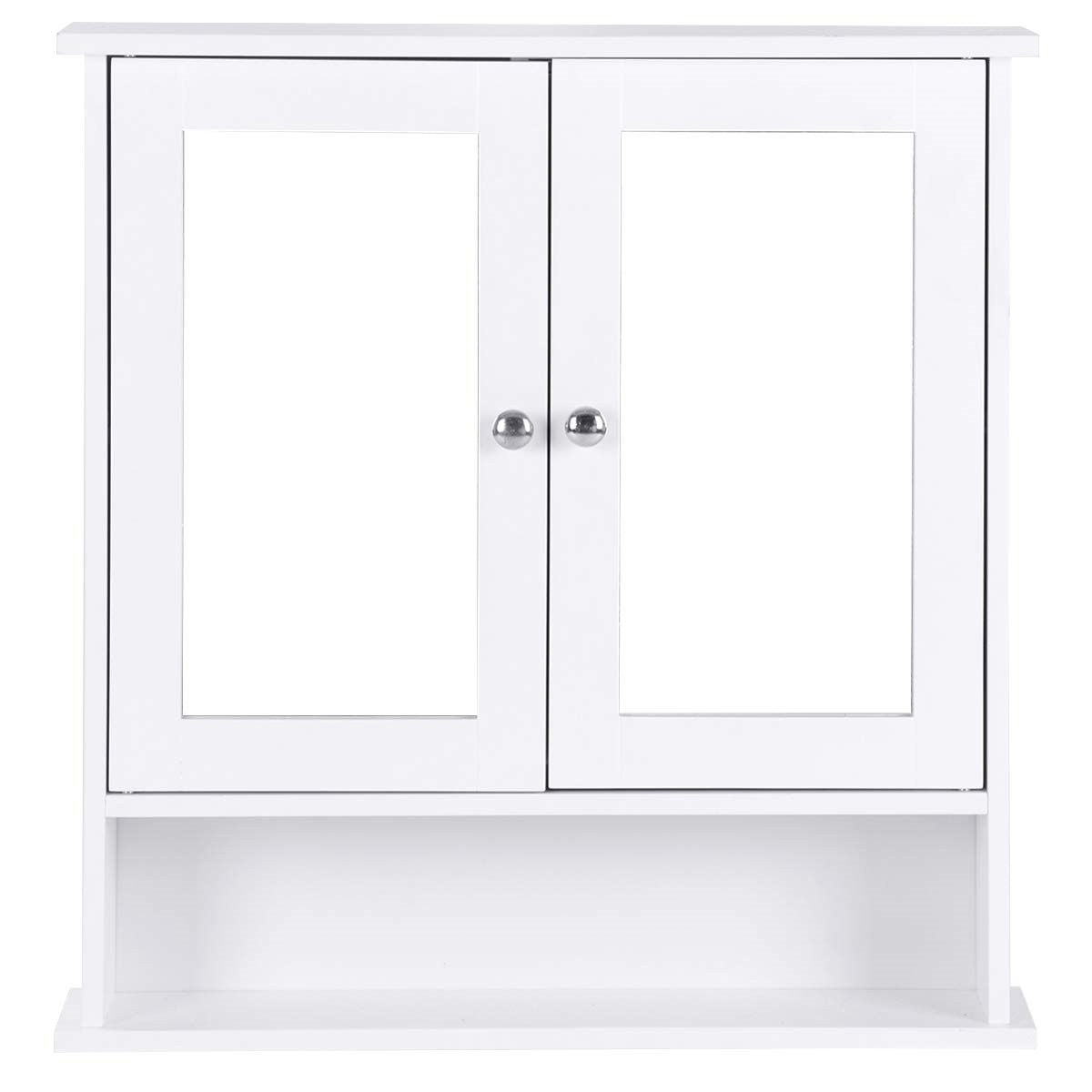 White Bathroom Wall Medicine Cabinet with Mirror and Open Shelf