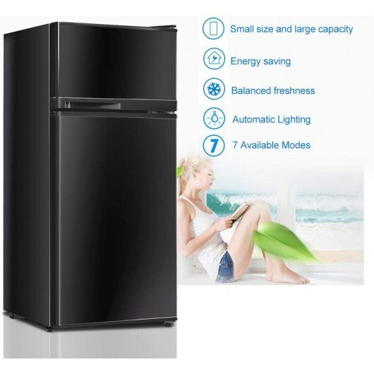 2 Doors Cold-rolled Sheet Compact Refrigerator-Black - Color: Black