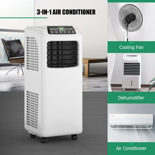 9000 BTU Portable Air Conditioner with Built-in Dehumidifier and Remote Control - Color: Black & White