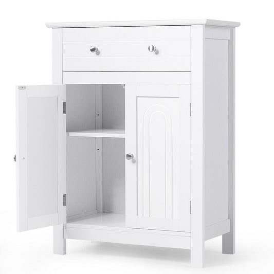 Free Standing Bathroom Storage Cabinet with Large Drawer - Color: White