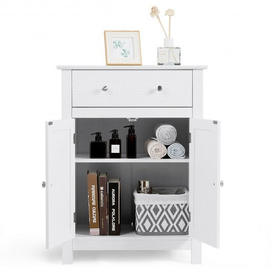 Free Standing Bathroom Storage Cabinet with Large Drawer - Color: White
