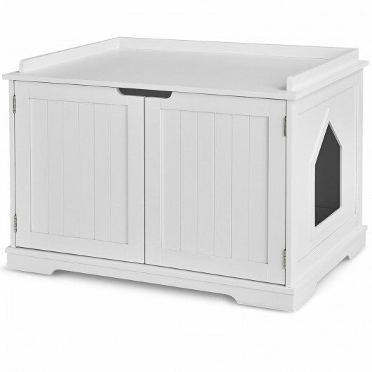Cat Litter Box Enclosure with Double Doors for Large Cat and Kitty-White - Color: White