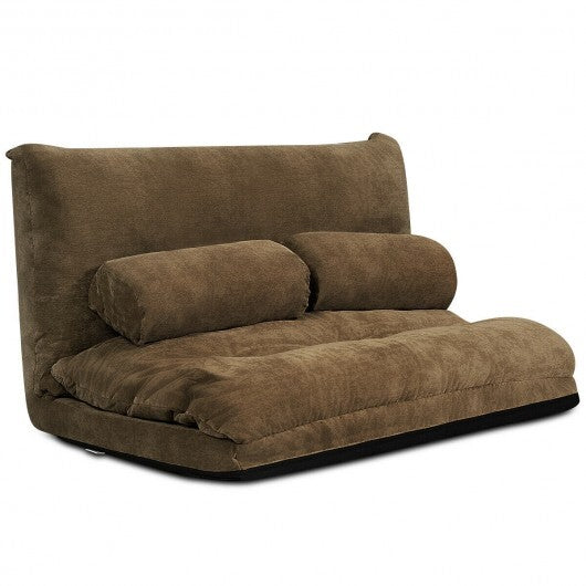 6-Position Adjustable Sleeper Lounge Couch with 2 Pillows-Beige