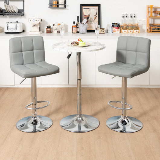 Set of 2 Square Swivel Adjustable Bar Stools with Back and Footrest-Gray - Color: Gray