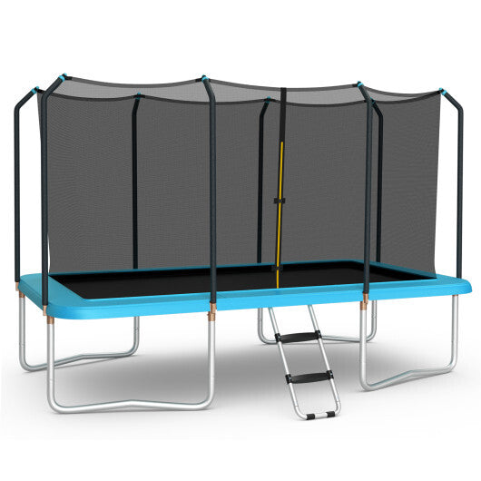 8 x 14 Feet Rectangular Recreational Trampoline with Safety Enclosure Net and Ladder-Blue - Color: Blue