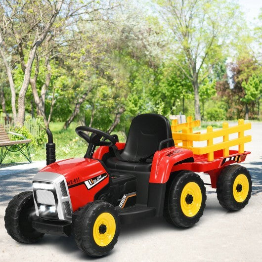 12V Ride on Tractor with 3-Gear-Shift Ground Loader for Kids 3+ Years Old-Red - Color: Red