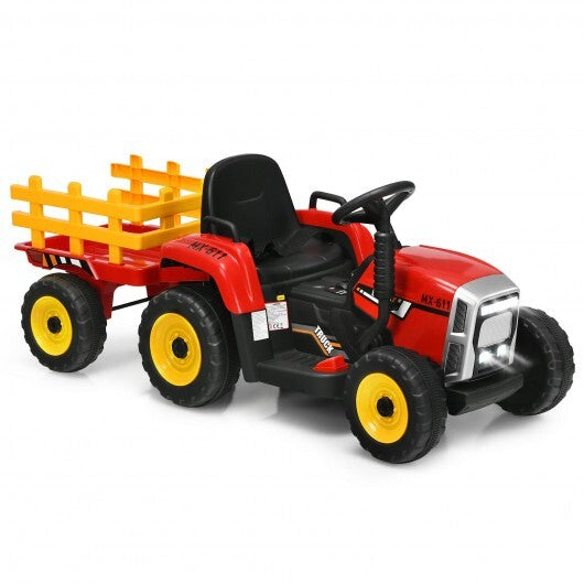 12V Ride on Tractor with 3-Gear-Shift Ground Loader for Kids 3+ Years Old-Red - Color: Red