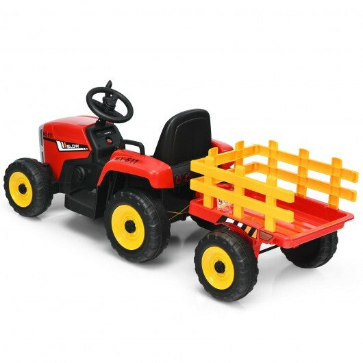 12V Ride on Tractor with 3-Gear-Shift Ground Loader for Kids 3+ Years Old-Red - Color: Red