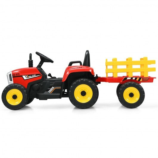 12V Ride on Tractor with 3-Gear-Shift Ground Loader for Kids 3+ Years Old-Red - Color: Red