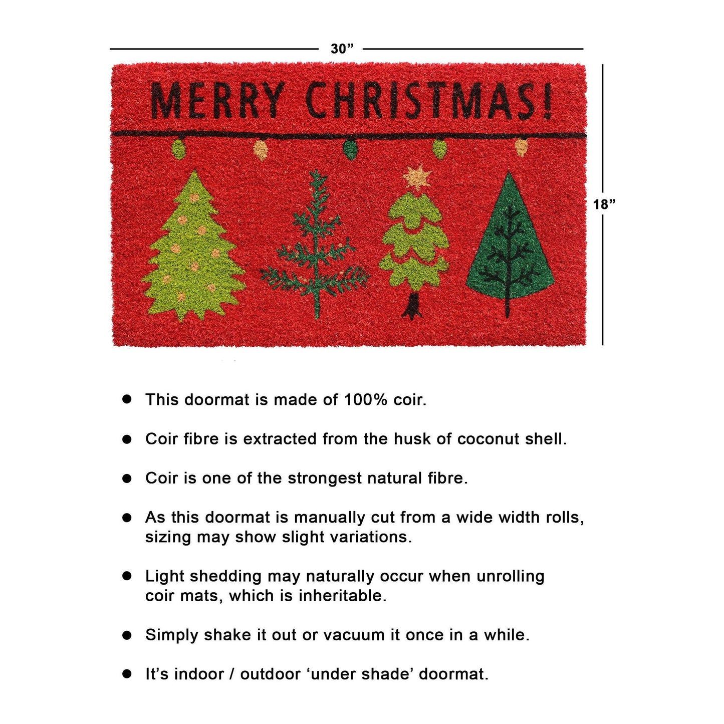 RugSmith Multi Xmas Tree Merry Christmas Doormat, 18" x 30"Heart