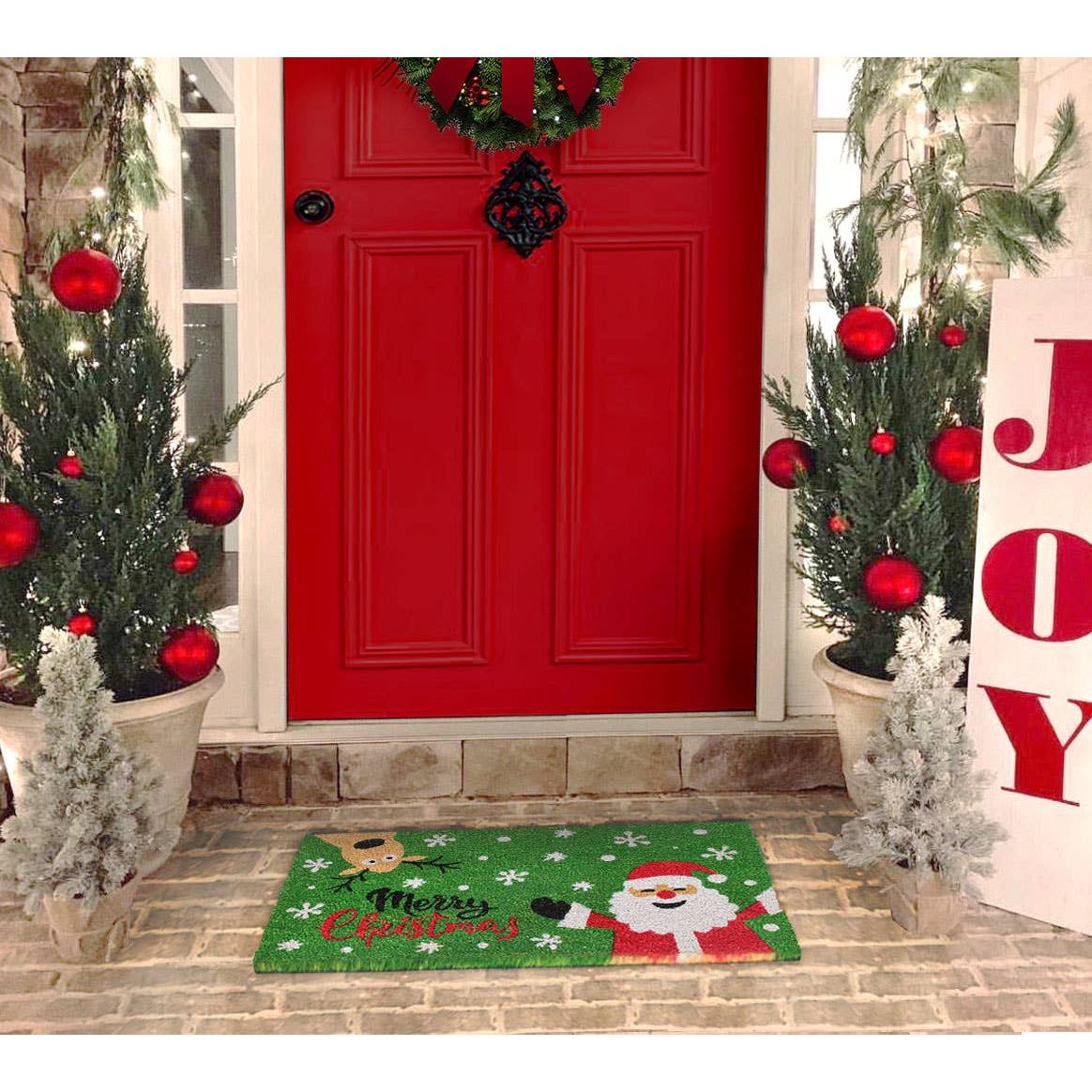 RugSmith Multi Santa Merry Christmas Doormat, 18" x 30"Heart