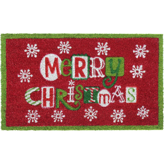 RugSmith Multi Flakes Merry Christmas Doormat, 18" x 30"Heart