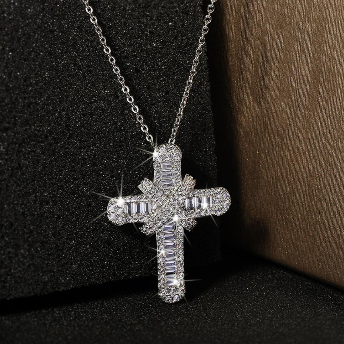 Womens Crystal Cross Necklace Sliver HIP-HOP Pendant for Men Religious Christian Jewelry Gifts for Anniversaries Holidays Christmas Birthdays