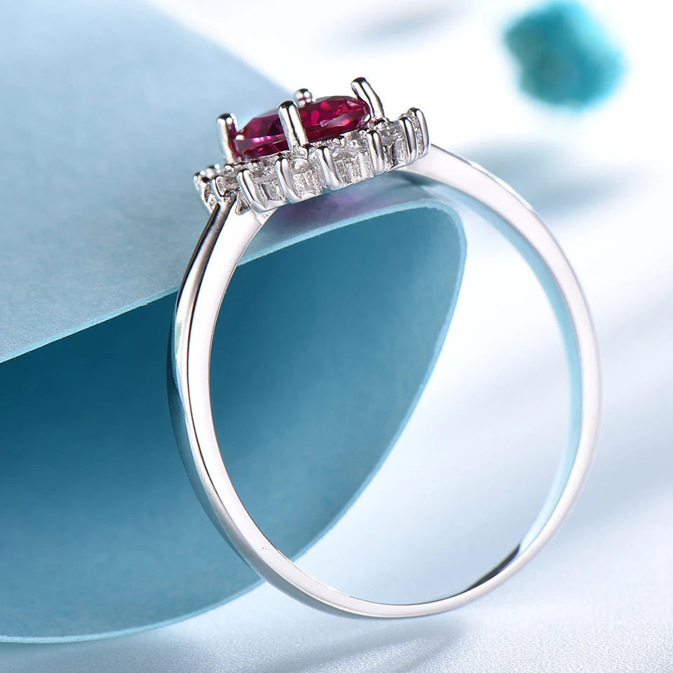 925 Sterling Silver Jewelry Ruby Ring with White Round CZ Stone Silver Ring
