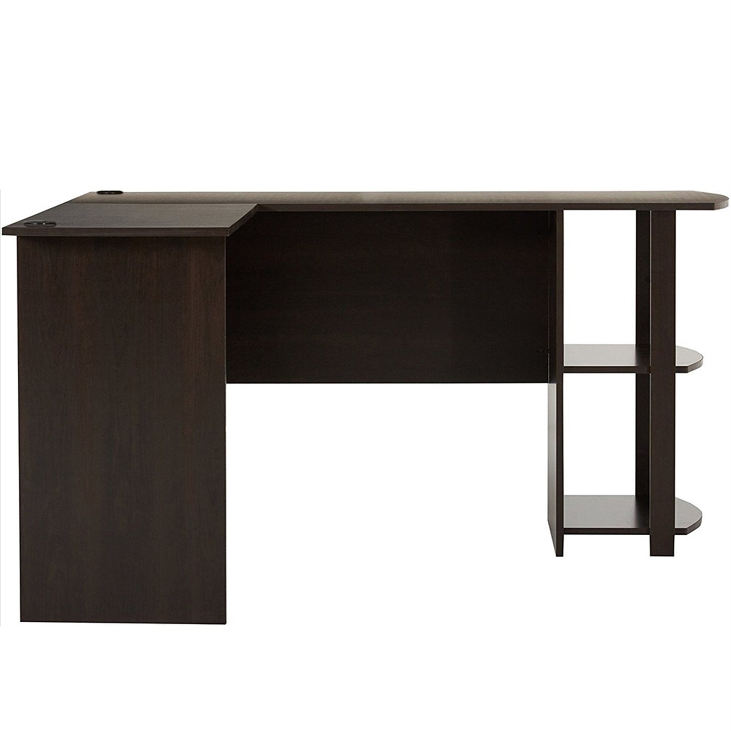 FCH L-Shaped Wood Right-angle Computer Desk with Two-layer Bookshelves Dark Brown RT