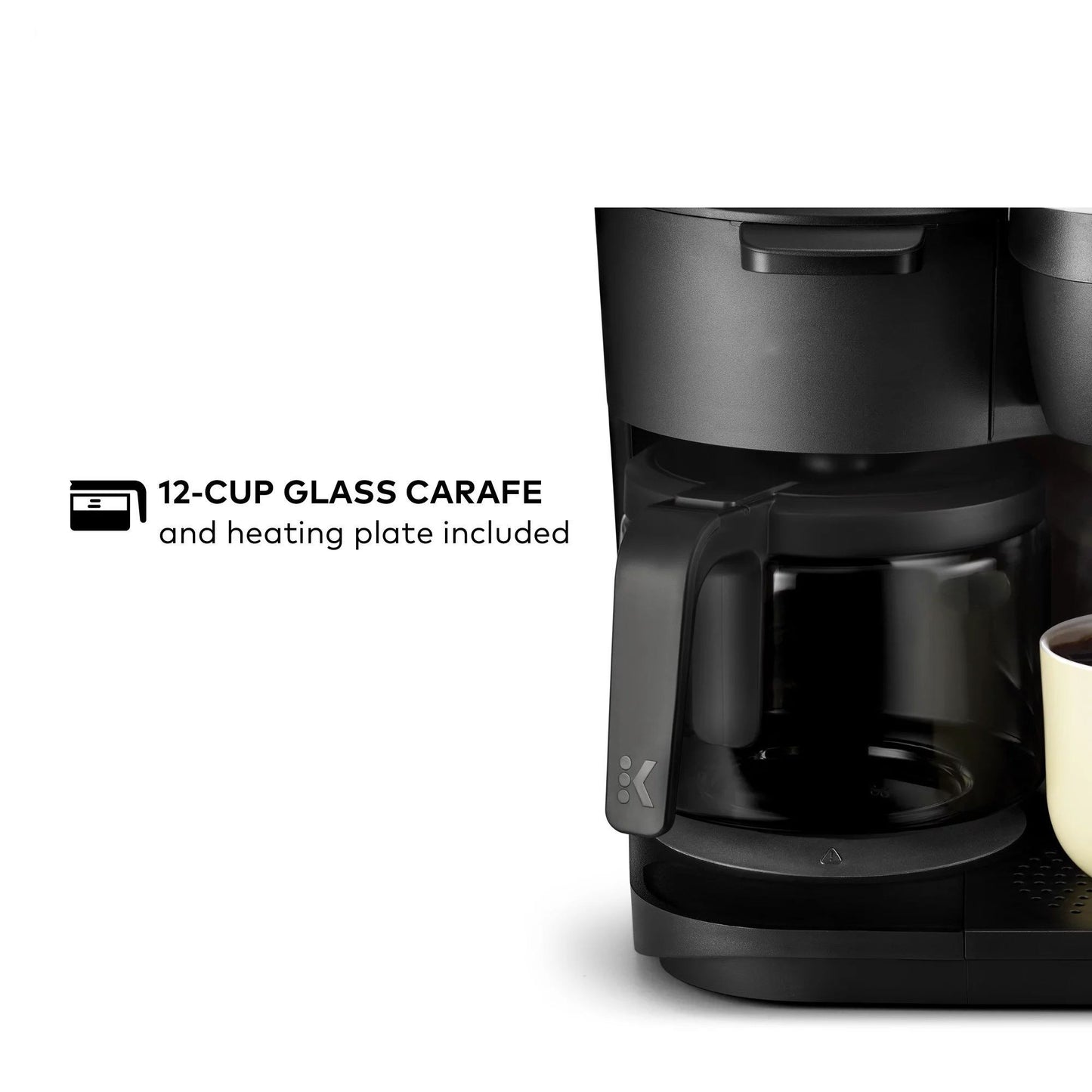 Black single serve and carafe coffee maker