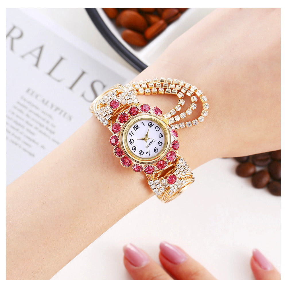 Ladies Diamond Temperament Quartz Watch Fashion Alloy Bracelet Watch