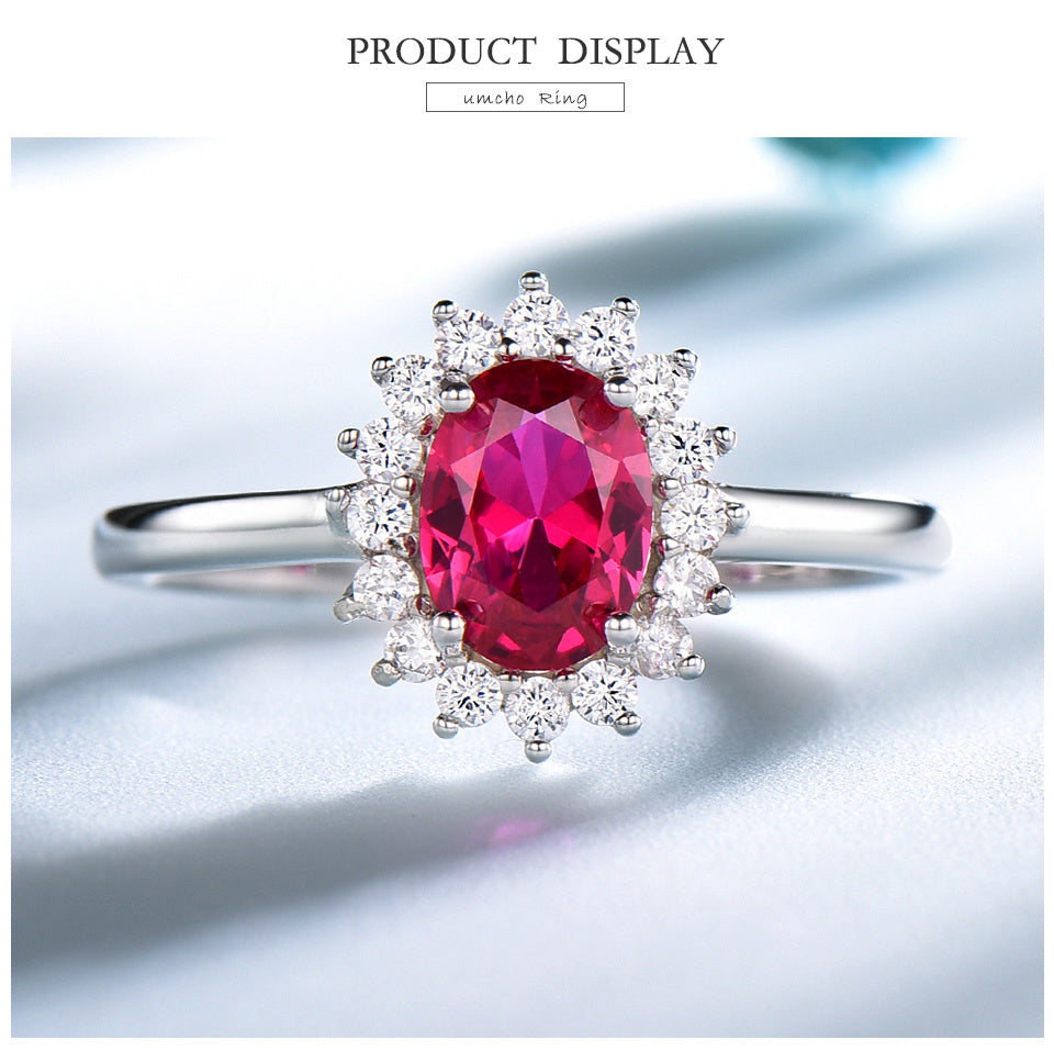 925 Sterling Silver Jewelry Ruby Ring with White Round CZ Stone Silver Ring
