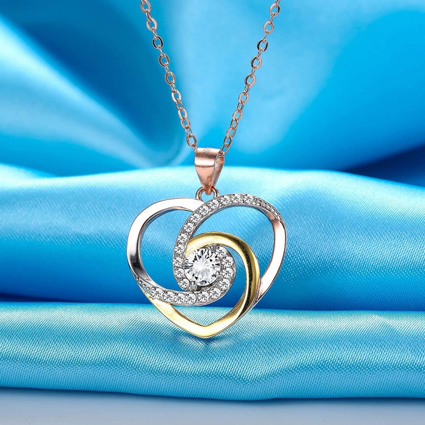 925 Sterling Heart Pendant Necklace for Women Girls Women's Necklace CZ Three-Color Plating Heart Necklace Valentine for Women