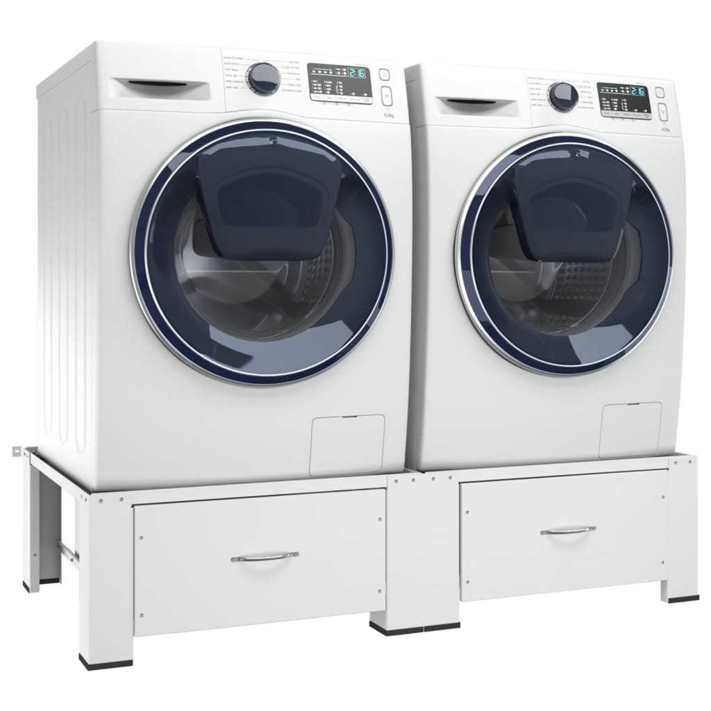 Washing and Drying Machine Pedestal with Pull-out Shelves White