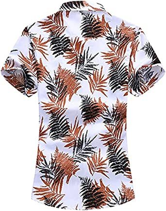 Men's Fashion Print Shirts Casual Lapel Short Sleeve T-Shirts Cotton Button-Up Shirts