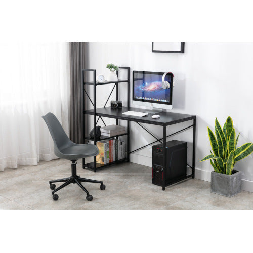 Computer Desk 48" with Storage Shelves Student Study Writing Table for Home Office Modern Simple Style PC Laptop Table Rustic Black Metal Frame Black