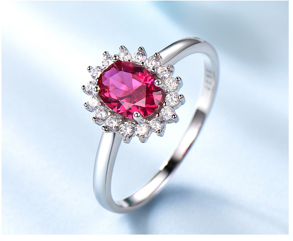 925 Sterling Silver Jewelry Ruby Ring with White Round CZ Stone Silver Ring