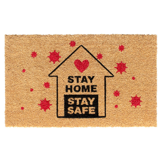RugSmith Multi Tufted Stay Home, Stay Safe Doormat, 18"x30"Heart