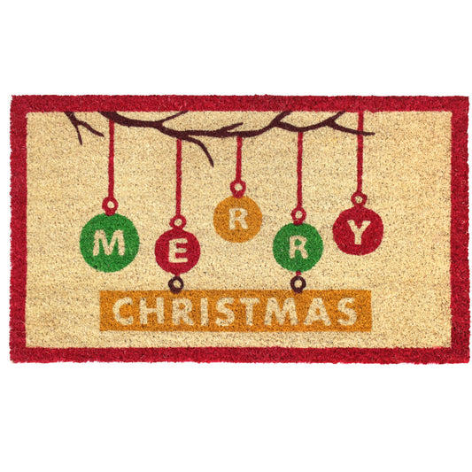 RugSmith Multi Ornaments Merry Christmas Doormat, 18" x 30"Heart